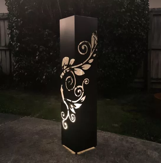 Bollard Planter Leaves Black Light garden light nz