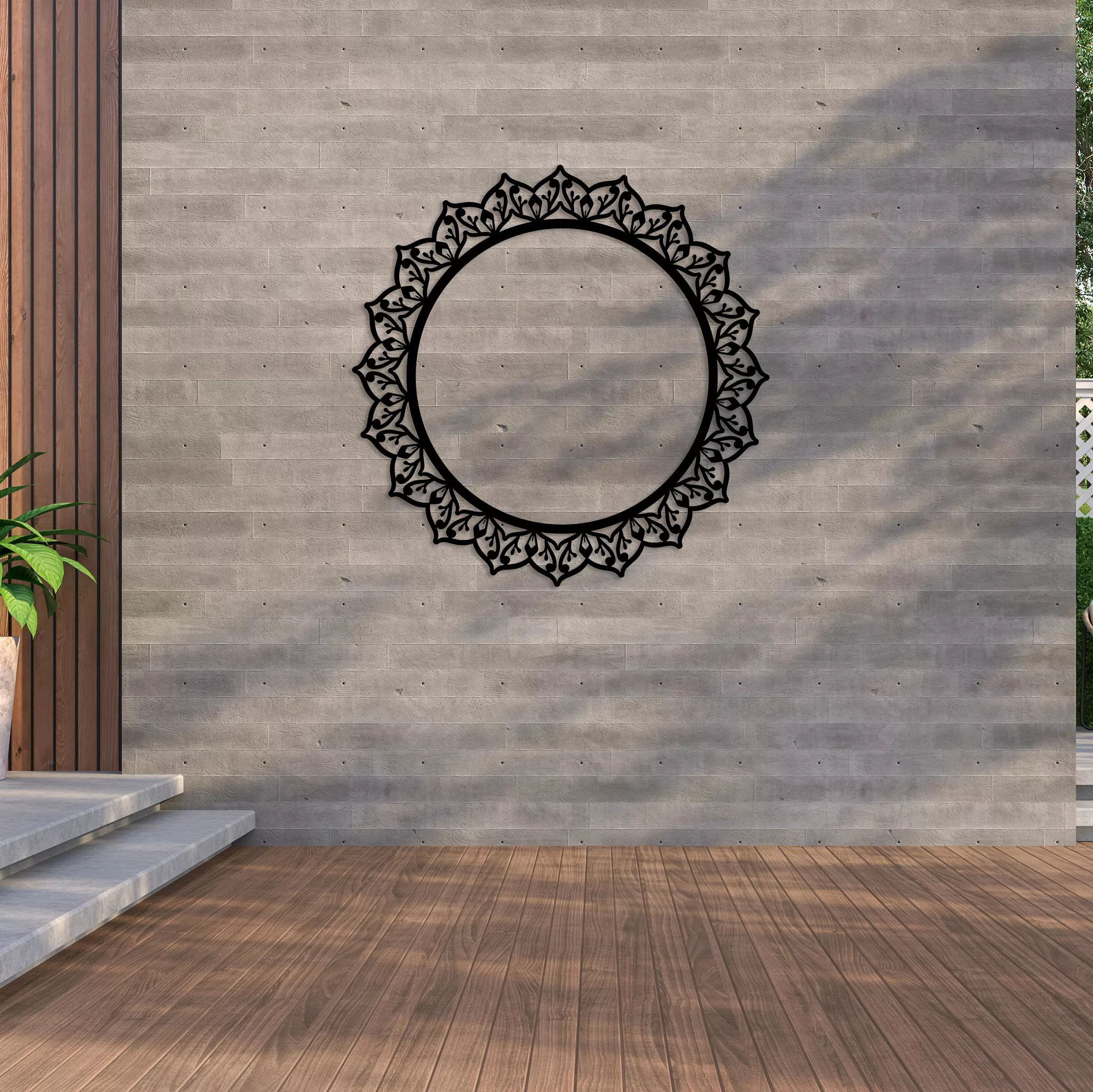 Boho-Art-Surya-Mandala-Ring-Black Outdoor Art Panels